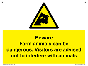 Beware Farm animals can be dangerous. Visitors are advised not to interfere with animals